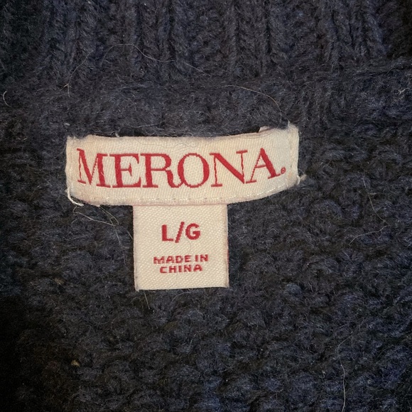 Mens large wool blend navy pullover sweater shawl collar Merona - Picture 5 of 5